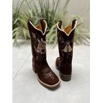 BOTA TEXANA EM COURO BORDADO CAVALO + NOSSA SENHORA 