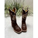 BOTA TEXANA EM COURO BORDADO CAVALO + NOSSA SENHORA 