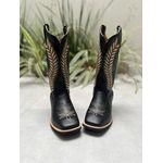 BOTA TEXANA EM COURO PRETO BORDADO DOURADO NOSSA SENHORA