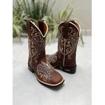 BOTA TEXANA EM COURO BORDADO TRIBAL DOURADO CANO TRADICIONAL