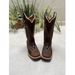 BOTA TEXANA EM COURO BORDADO TRIBAL SOLADO MARROM