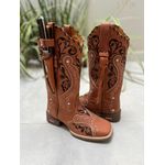 BOTA TEXANA EM COURO BORDADO TRIBAL COM KIT FACA + TRICE + CORDINHA