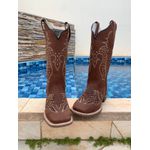 BOTA TEXANA EM COURO BORDADO CHEIO PONTILHADO SOLADO MARROM