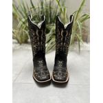 BOTA TEXANA EM COURO PRETO A LASER GLITTER DOURADO