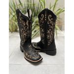 BOTA TEXANA EM COURO PRETO A LASER GLITTER DOURADO