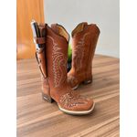 KIT BOTA TEXANA EM COURO HORSE TELHA BORDADA + BAINHA + FACA