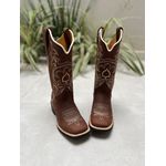 BOTA TEXANA EM COURO HORSE CAFÉ BASICA BORDADO BEGE