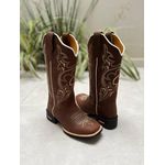 BOTA TEXANA EM COURO HORSE CAFÉ BASICA BORDADO BEGE