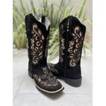 BOTA TEXANA EM COURO PRETO NOBUCK A LASER GLITTER DOURADO CRUZ