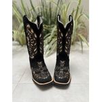 BOTA TEXANA EM COURO PRETO NOBUCK A LASER GLITTER DOURADO CRUZ