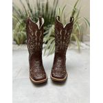 BOTA TEXANA EM COURO MARROM A LASER GLITTER DOURADO CRUZ 
