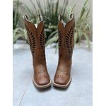 BOTA TEXANA EM COURO CARAMELO A LASER GLITTER PRETO