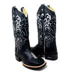 BOTA TEXANA EM COURO PRETO ESTILIZADO EM ARRAIA BORDADO CRUZ METAIS