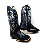 BOTA TEXANA EM COURO PRETO ESTILIZADO EM ARRAIA BORDADO CRUZ METAIS