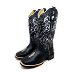BOTA TEXANA EM COURO PRETO ESTILIZADO EM ARRAIA BORDADO CRUZ METAIS