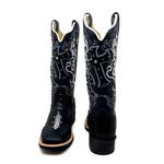 BOTA TEXANA EM COURO PRETO ESTILIZADO EM ARRAIA BORDADO CRUZ METAIS