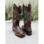 BOTA TEXANA EM COURO BORDADO FLECHAS AZUL E DOURADO