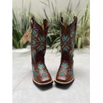 BOTA TEXANA EM COURO BORDADO FLECHAS AZUL E DOURADO
