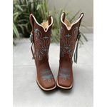BOTA TEXANA EM COURO BORDADO AZUL COM CORDINHAS
