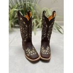 BOTA TEXANA EM COURO CAFE A LASER GLITTER DOURADO