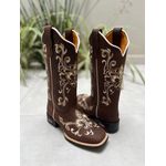 BOTA TEXANA EM COURO CAFÉ BORDADO DOURADO E BEGE