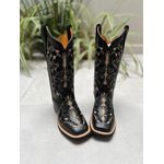 BOTA TEXANA EM COURO PRETO BORDADO PRETO E DOURADO