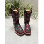 BOTA TEXANA EM COURO CAFÉ BORDADO SETAS COM VIRA ROSA