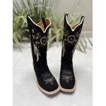 BOTA TEXANA EM COURO PRETO NOBUCK BORDADO FILTRO DOS SONHOS SOLADO BRANCO
