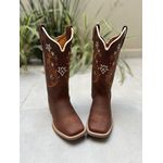 BOTA TEXANA EM COURO HORSE CAFÉ BORDADO FLORES