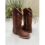 BOTA TEXANA EM COURO HORSE CAFÉ BORDADO FLORES