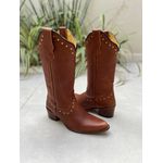 BOTA TEXANA EM COURO MARROM COM METAIS BICO FINO 