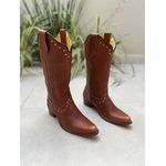 BOTA TEXANA EM COURO MARROM COM METAIS BICO FINO 