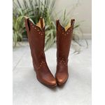 BOTA TEXANA EM COURO MARROM COM METAIS BICO FINO 