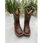 BOTA TEXANA EM COURO BORDADO TRIBAL VERDE E DOURADO CANO TRADICIONAL 