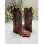 BOTA TEXANA EM COURO BORDADO NOSSA SENHORA E CRUZ AZUL + BAINHA + FACA