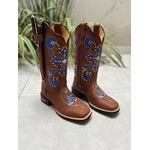 BOTA TEXANA EM COURO BORDADO NOSSA SENHORA E CRUZ AZUL + BAINHA + FACA