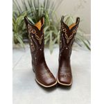 BOTA TEXANA JULIA EM COURO MARROM BORDADO TRIBAL DOURADO E BRANCO