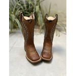 BOTA TEXANA EM COURO CARAMELO A LASER GLITTER DOURADO