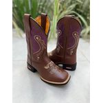 BOTA TEXANA EM COURO BORDADO TRIBAL ROXO E DOURADO CANO TRADICIONAL