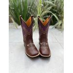 BOTA TEXANA EM COURO BORDADO TRIBAL ROXO E DOURADO CANO TRADICIONAL