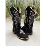 BOTA TEXANA EM COURO NOBUCK PRETO BORDADO TRIBAL + CRUZ