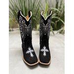 BOTA TEXANA EM COURO NOBUCK PRETO BORDADO TRIBAL + CRUZ