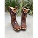 BOTA TEXANA EM COURO BORDADO TRIBAL AZUL E DOURADO CANO TRADICIONAL