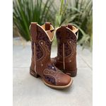 BOTA TEXANA EM COURO BORDADO TRIBAL AZUL E DOURADO CANO TRADICIONAL