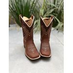 BOTA TEXANA EM COURO BORDADO TRIBAL PRETO E BEGE CANO TRADICIONAL