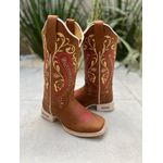 BOTA TEXANA EM COURO BORDADO TRIBAL ROSA E BEGE SOLADO BRANCO