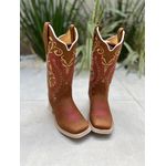BOTA TEXANA EM COURO BORDADO TRIBAL ROSA E BEGE SOLADO BRANCO