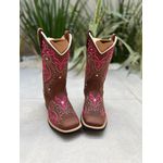 BOTA TEXANA EM COURO BORDADO TRIBAL ROSA E BRANCO CANO PEÃO