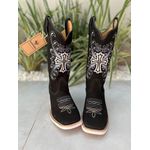 BOTA TEXANA EM COURO PRETA CRUZ DOURADA E BRANCA SOLA BRANCA