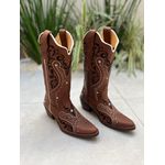 BOTA TEXANA EM COURO BORDADO TRIBAL PRETO E BRANCO BICO FINO